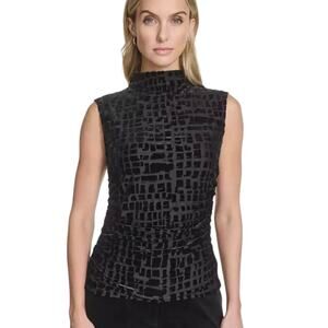 New Calvin Klein Burnout Velvet Mock Neck Sleeveless Top M